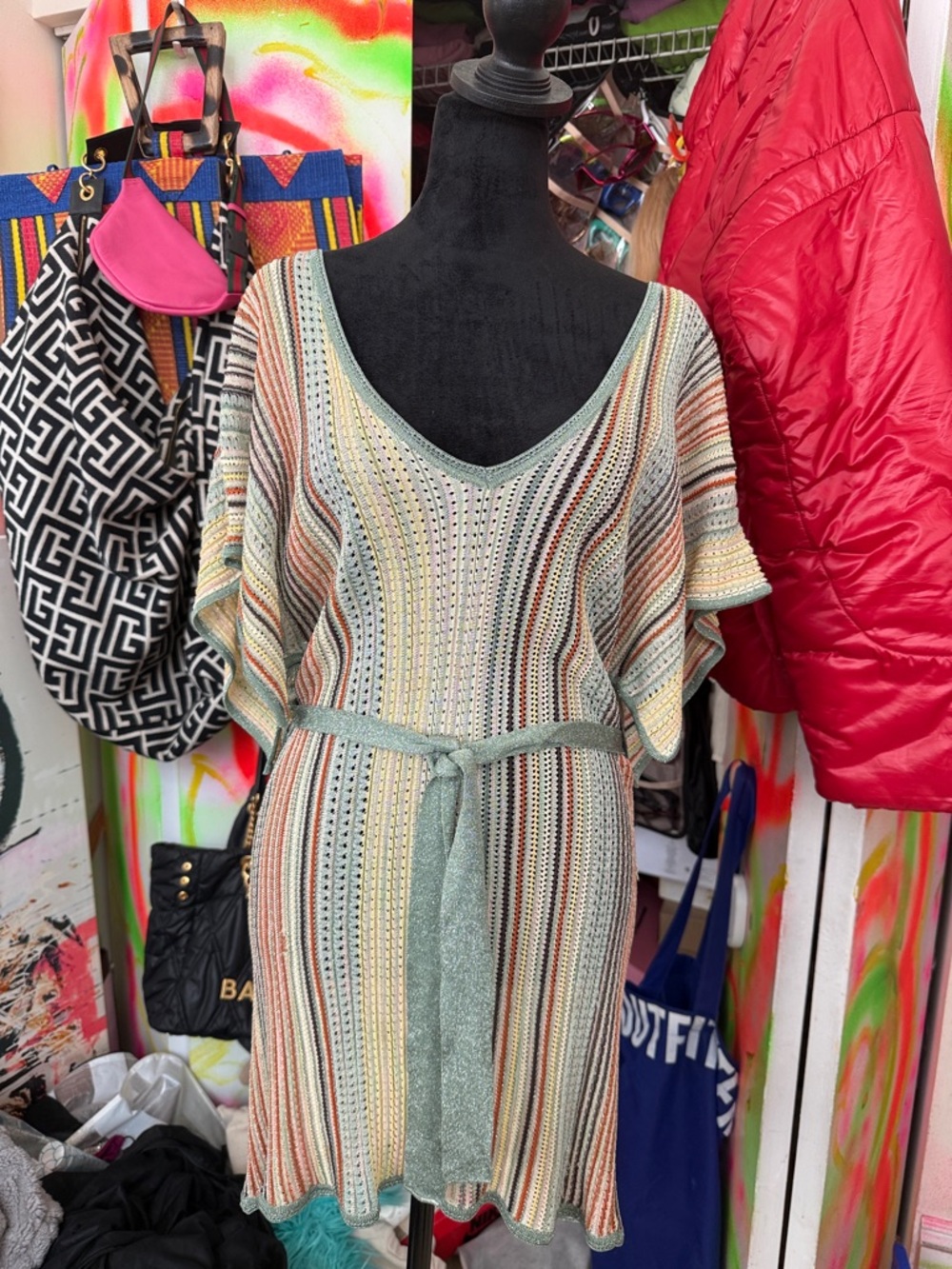 Missoni Pastel Striped Knit Midi Dress in Mint, Peach & Ivory